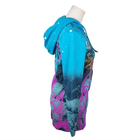 Crystal Rock by Christian Audigier Zip Hoodie S Blue Pink Y2K Limited Edition - Picture 9 of 15